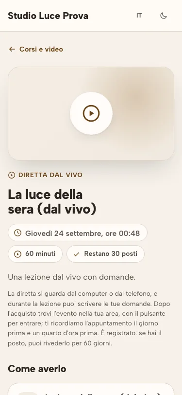 La pagina di una diretta in vendita, dal telefono