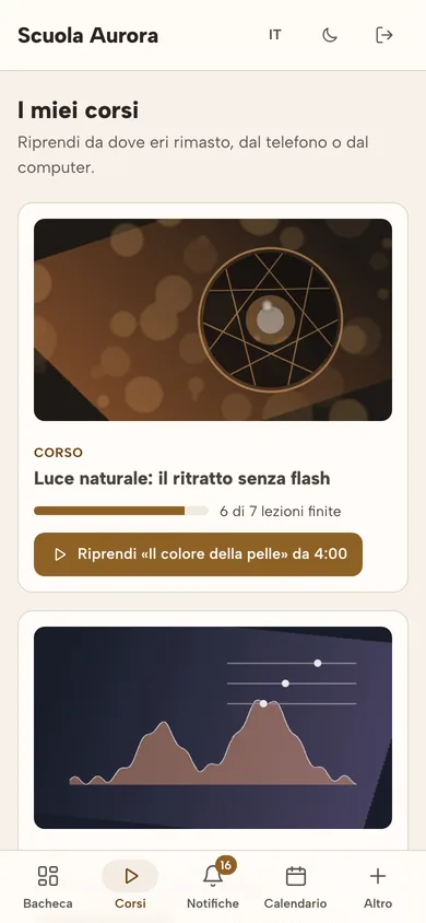 «I miei corsi» dal telefono