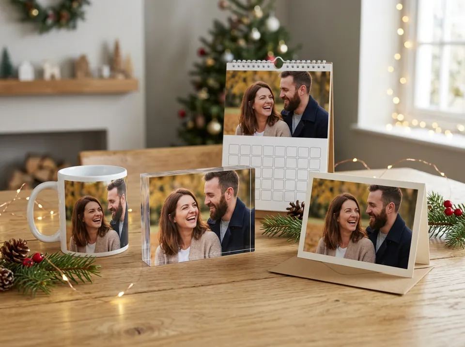 Une tasse et un cadre avec la photo d’un couple, photo d’exemple créée avec l’IA