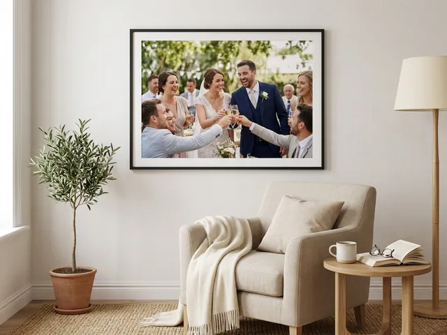 A framed 40x60 print hanging in a living room