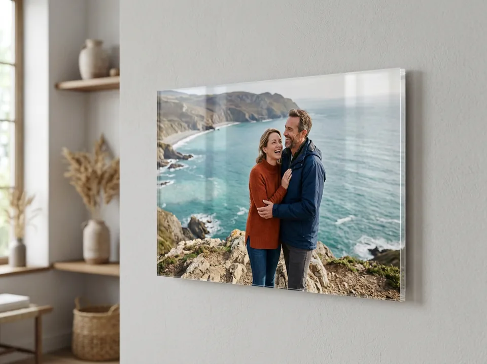 A couple’s photo in acrylic hanging on the wall